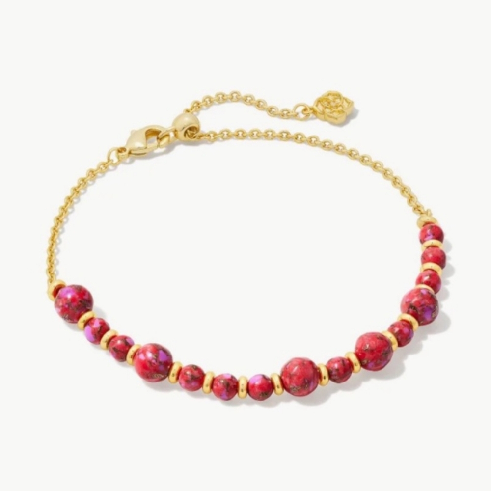 Kendra Scott Jovie Gold Beaded Bracelet in Bronze Veined Red Fuchsia Magnesite